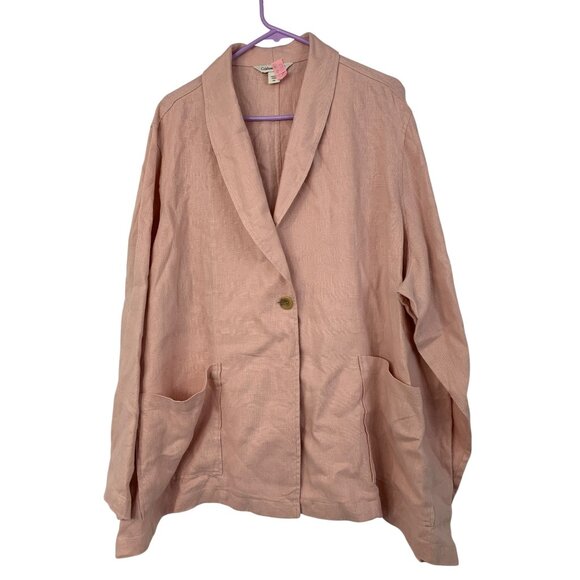 Coldwater Creek Womens 3X Plus Pink Linen Blazer Jacket Pockets EUC 8804 - Picture 1 of 9